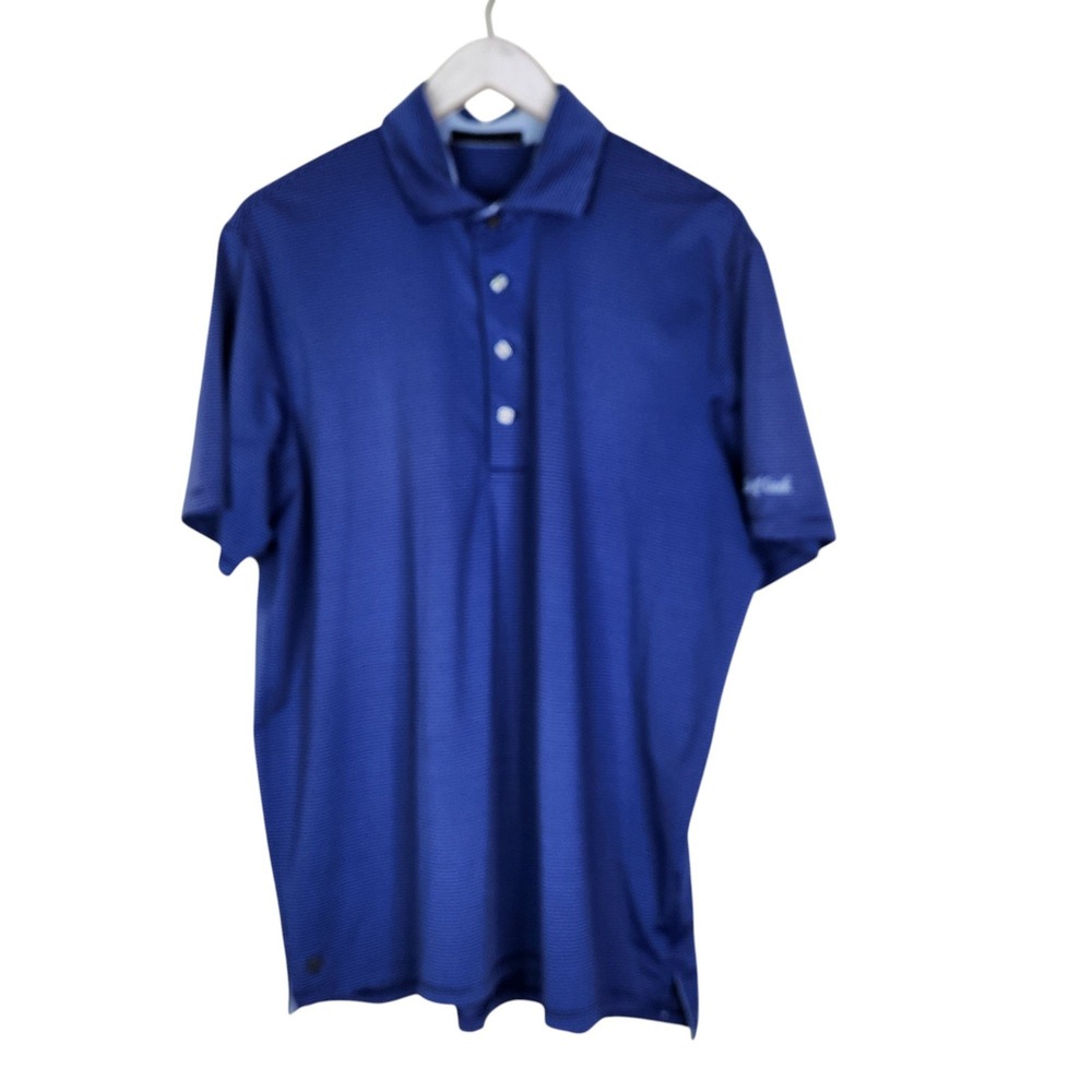 GREYSON Polo Shirt Mens Large‎ Blue & Navy Stripe Saranac Short Sleeve Top
